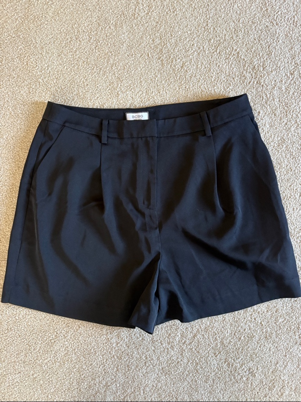 BCBG Sleek Black High-Rise Tailored Shorts With Pockets